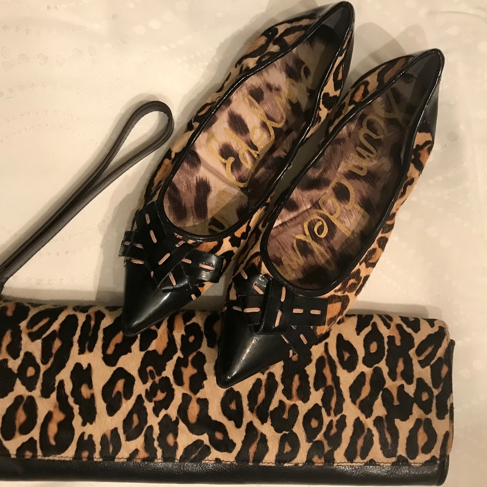 Sam Edelman Fur Flats and Clutch NWT Leopard Print